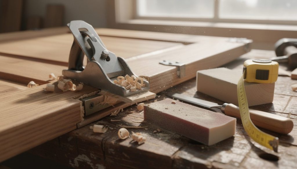découvrez les meilleurs outils pour ajuster une porte en bois trop large et réussir vos travaux de menuiserie facilement.